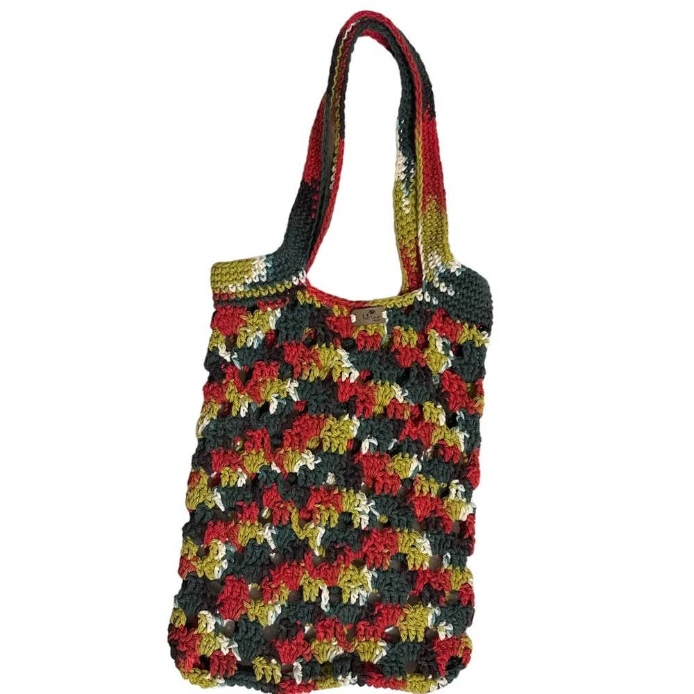 Hand Crochet Green Red‎ Hand Bag Tote Bag